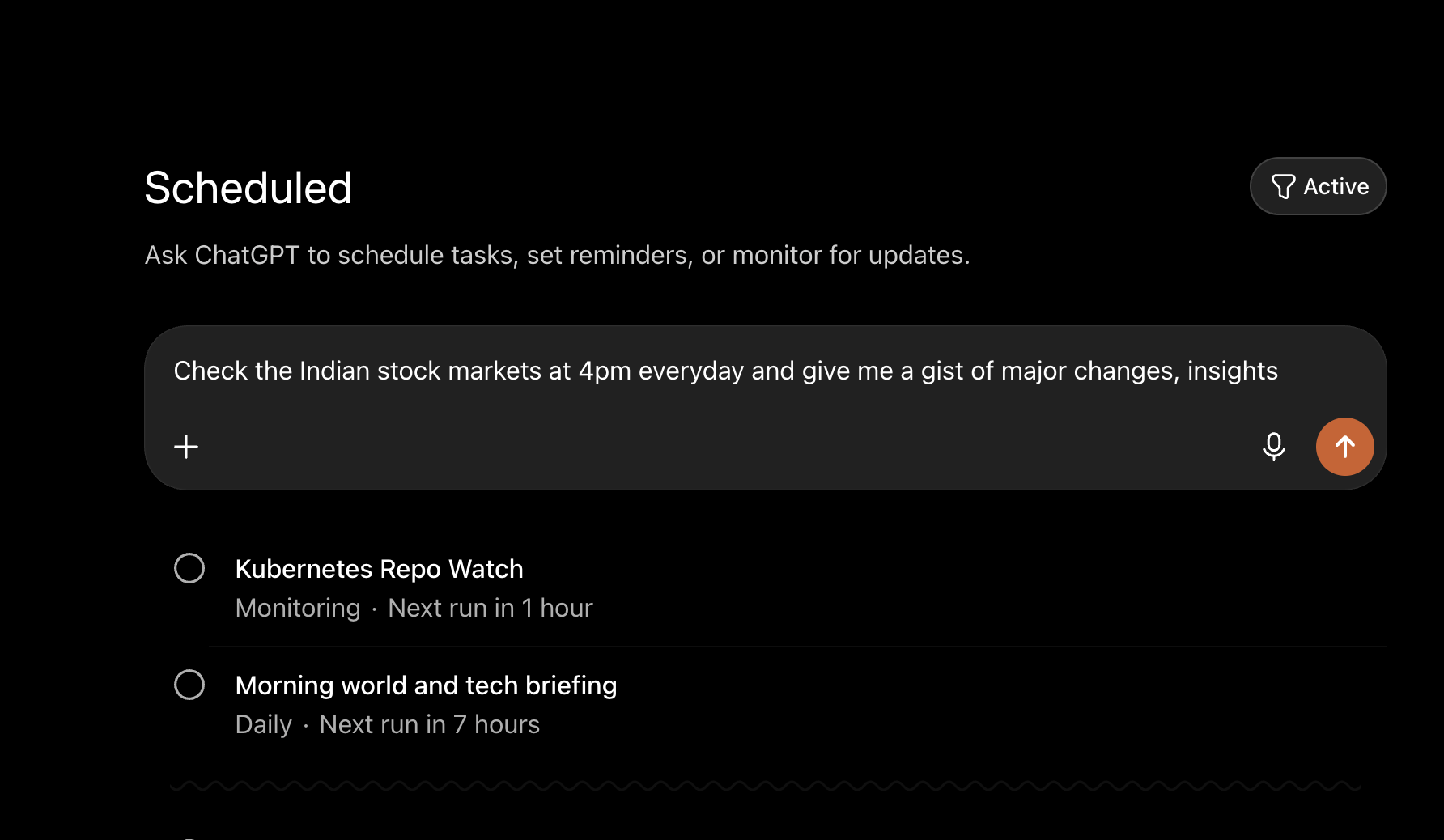 ChatGPT scheduled tasks set up page