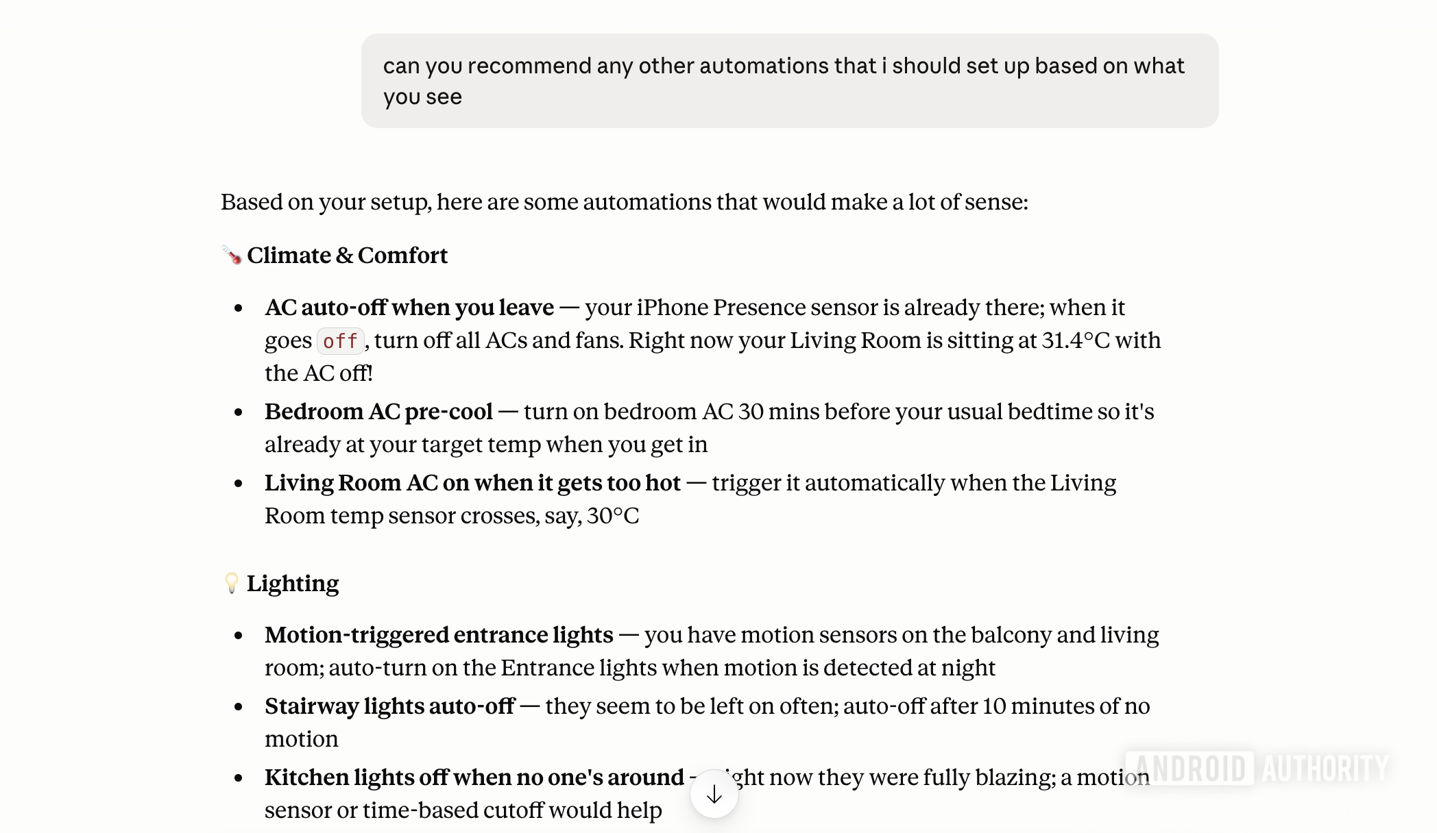 Claude Home assistant potential automations