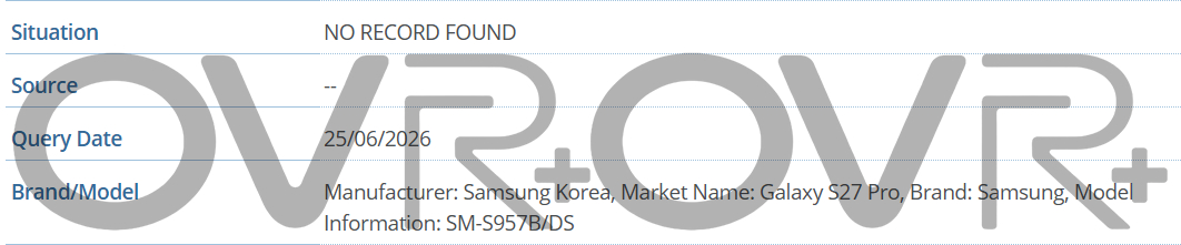 Galaxy S27 Pro GSMA listing
