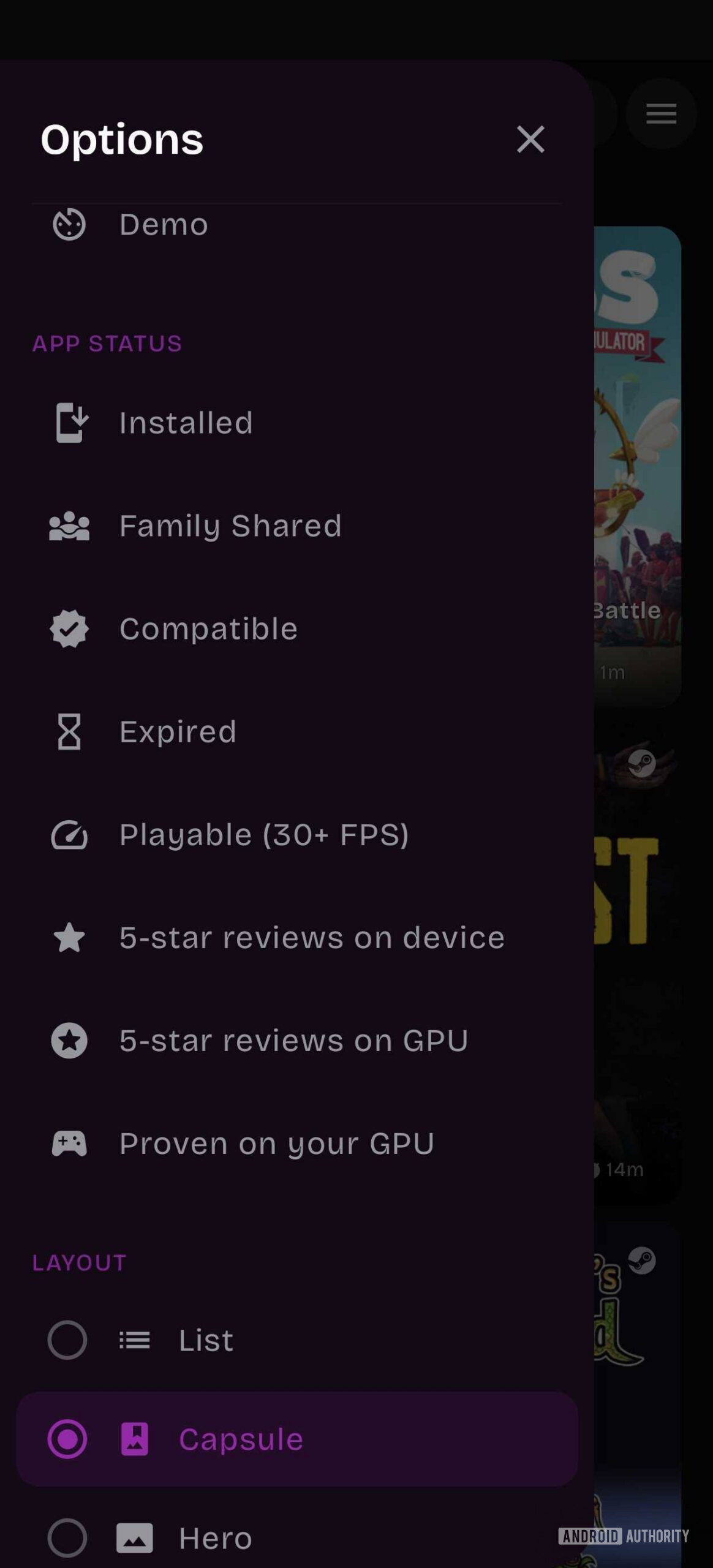 GameNative compatibility filters 2