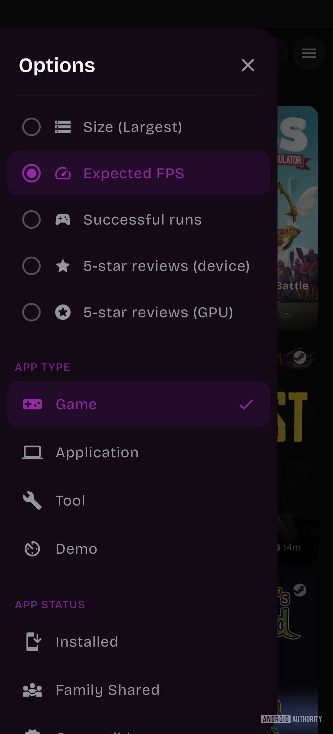 GameNative compatibility filters 3