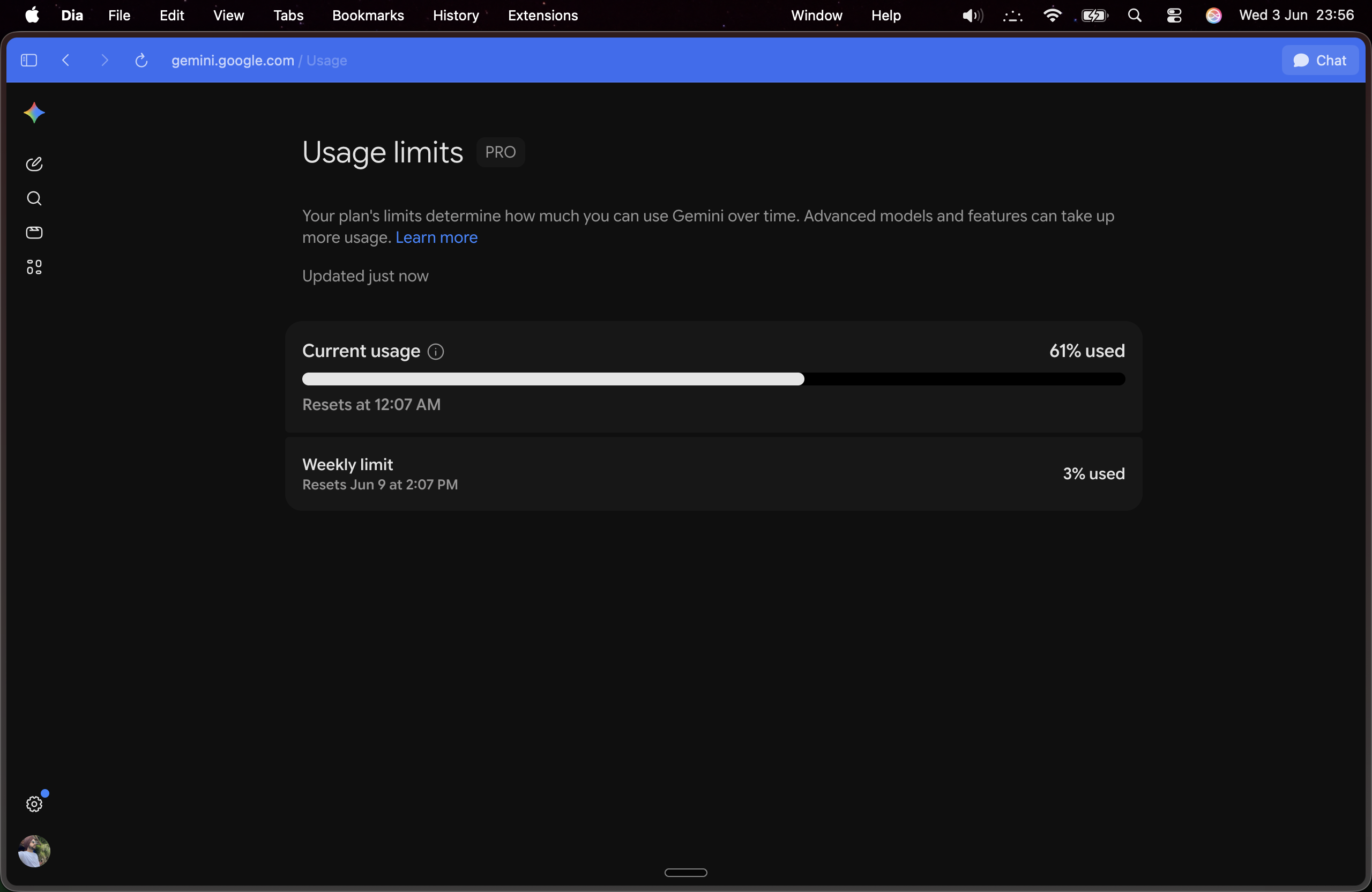 Google AI Pro Gemini weekly usage limit