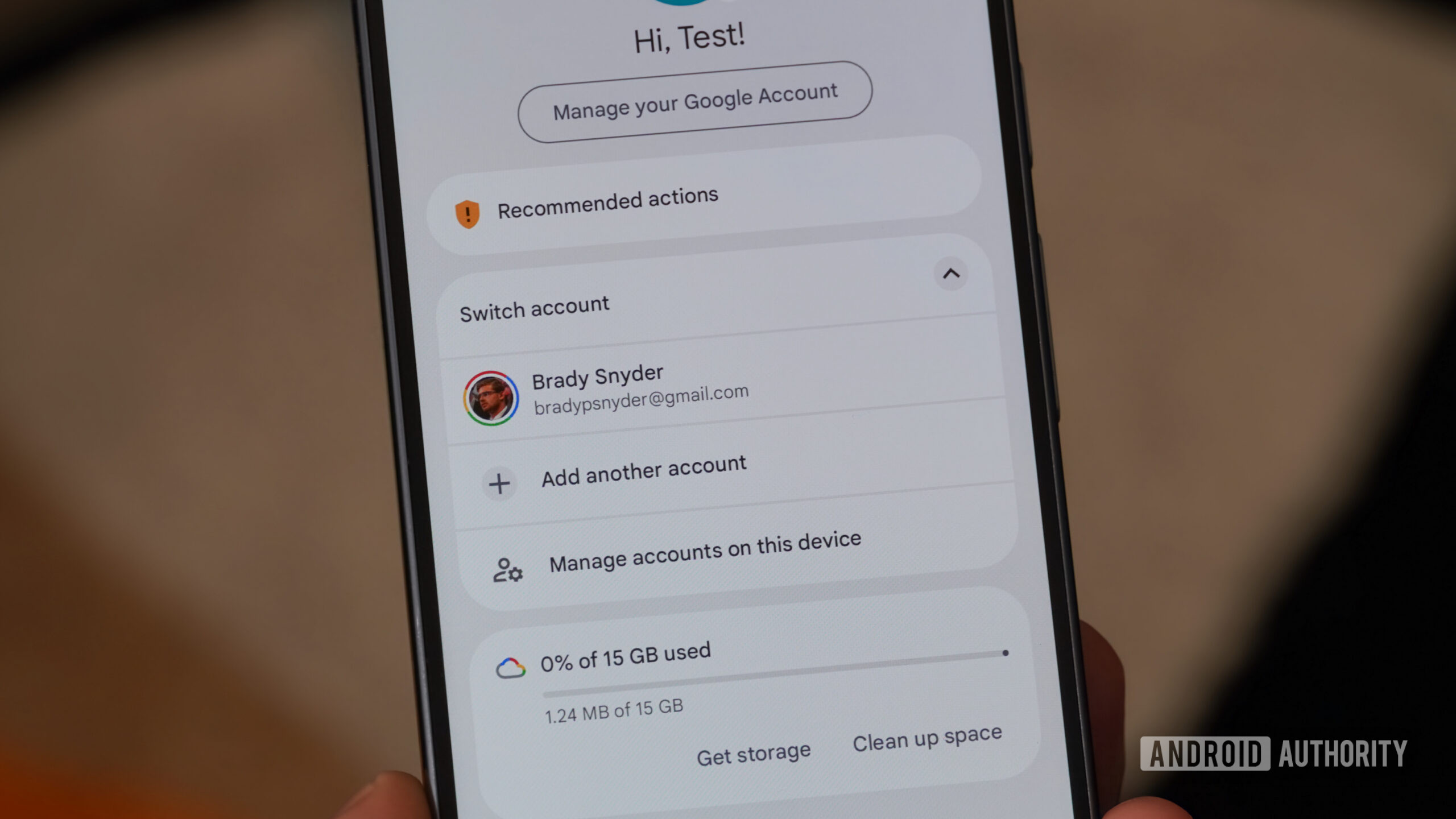 The Google account switcher in the Gmail app.