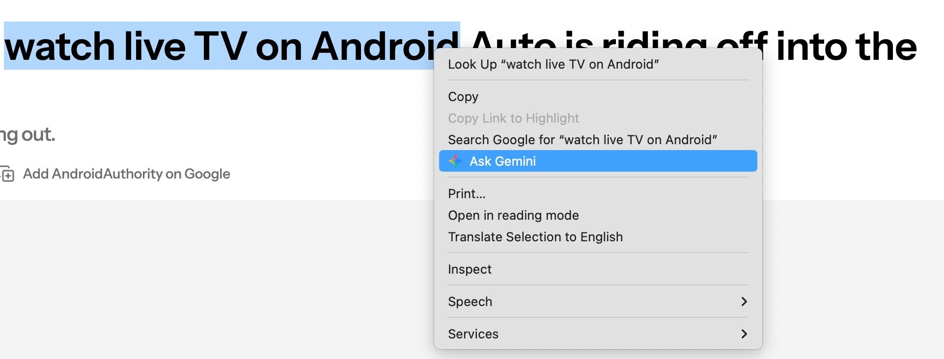 Google Chrome Ask Gemini Right Click Menu