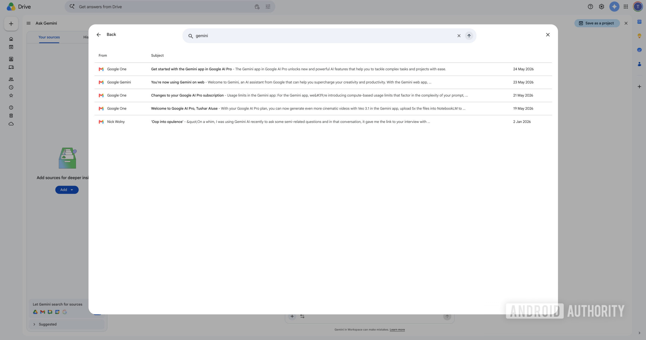 Google Drive Ask Gemini Gmail