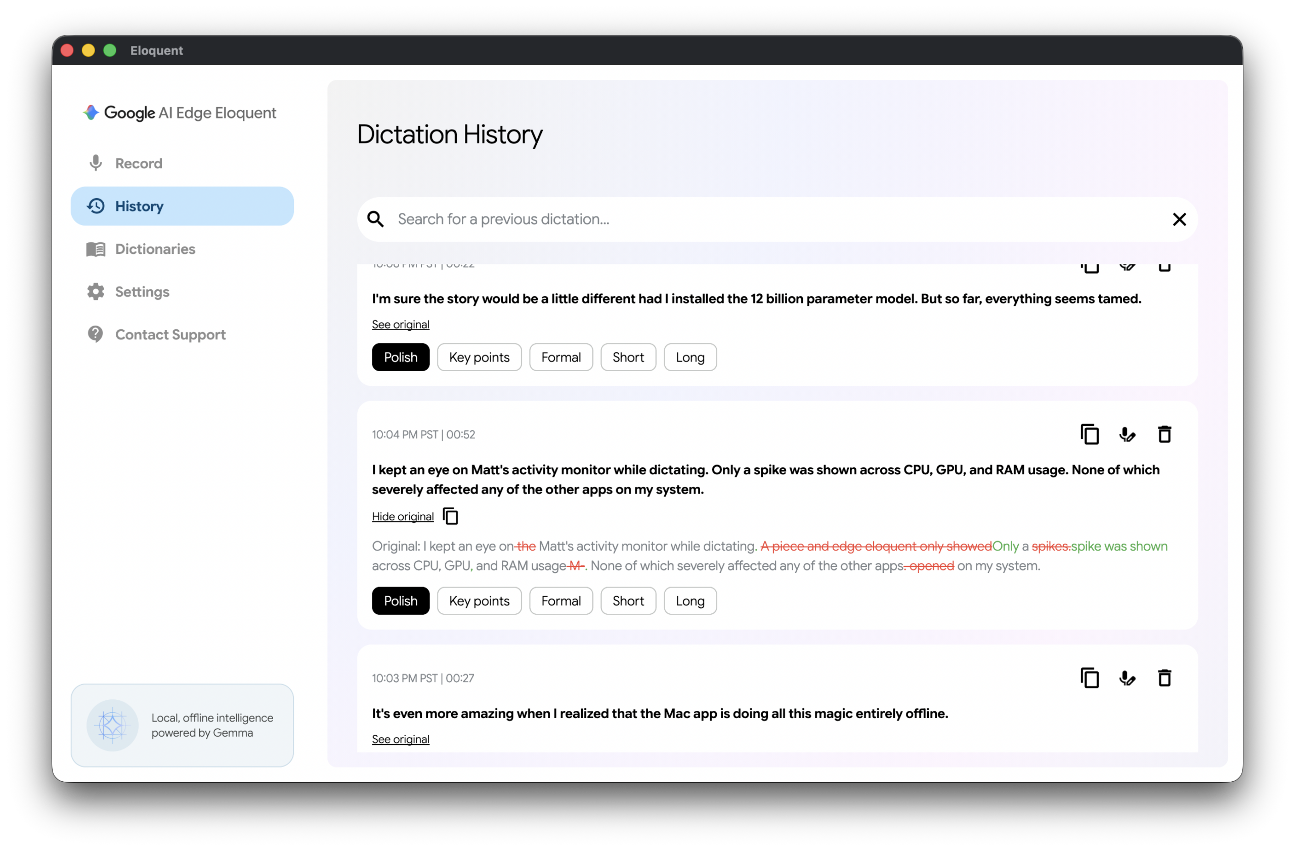 Google Gemma AI Edge Eloquent app on mac 1