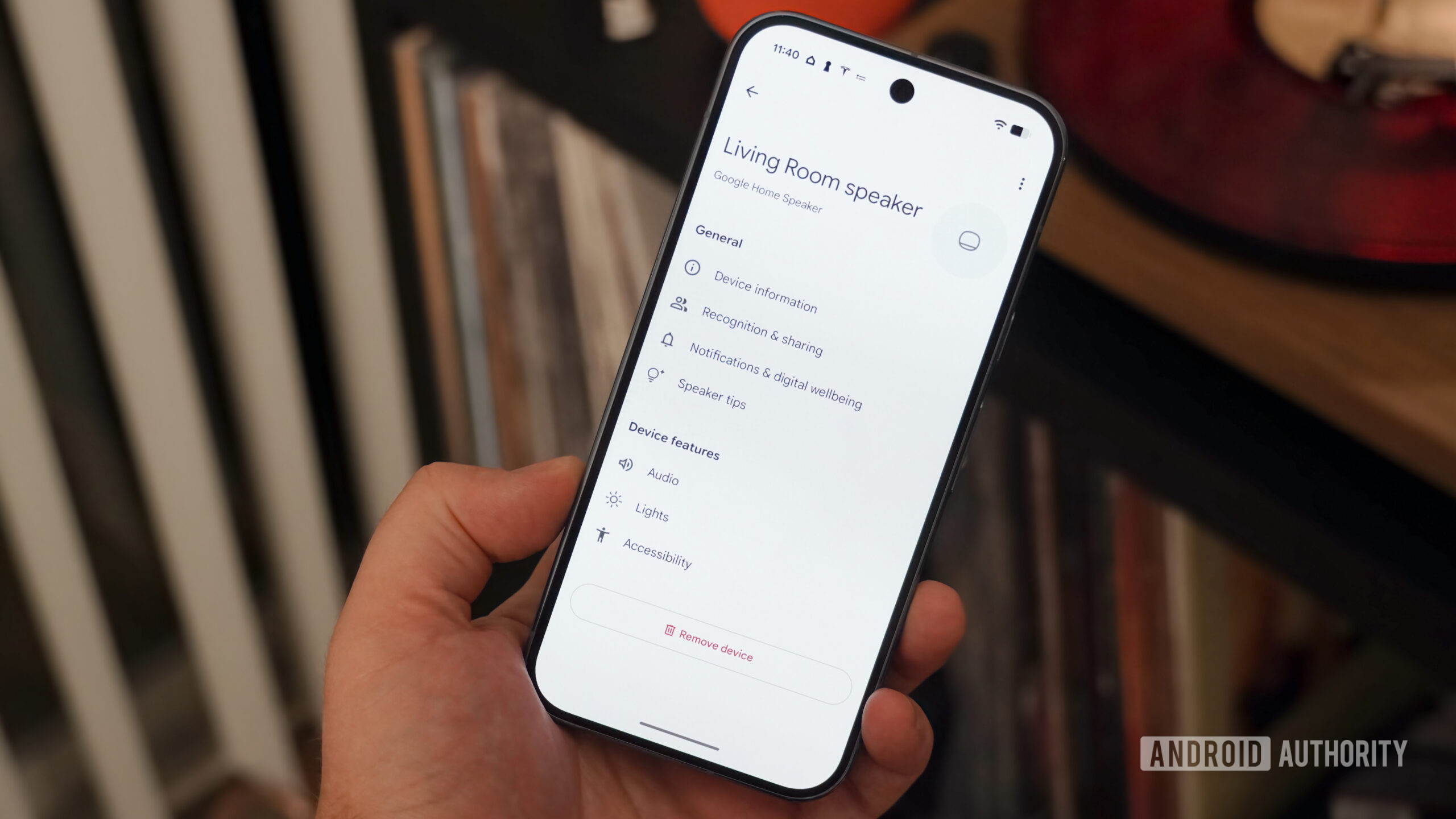 Google Home Speaker settings in the Home app.