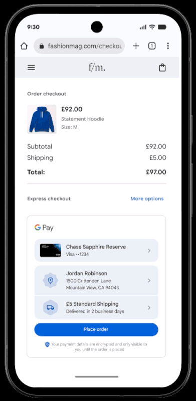 Google Pay direct checkout GIF