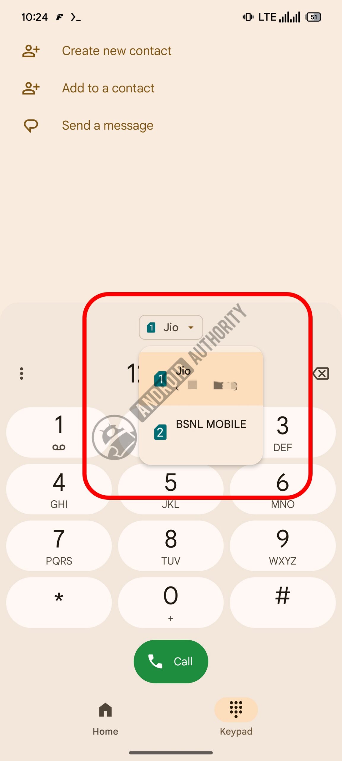 Google Phone SIM choice dropdown