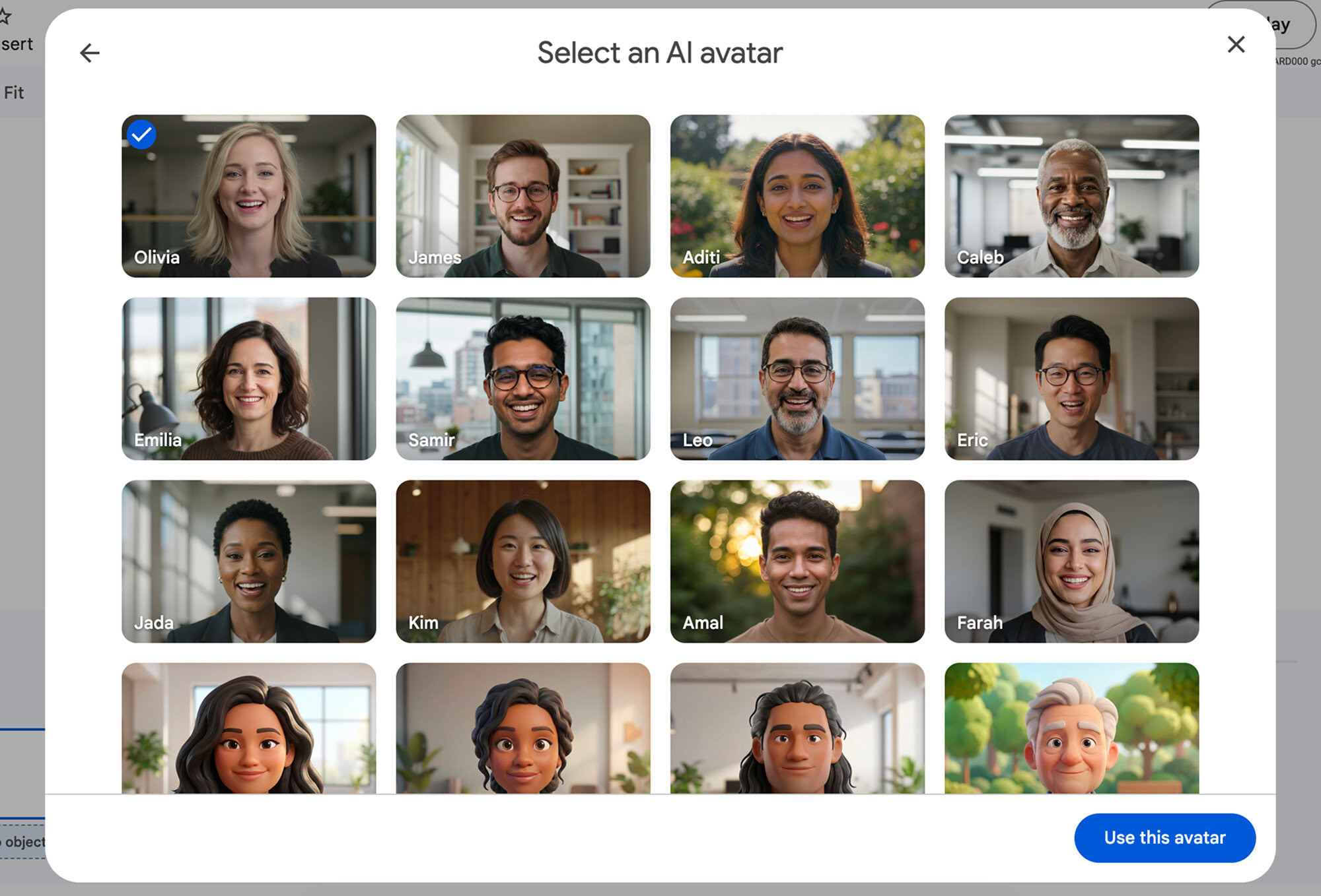 Google Vids AI avatars AI avatars in Google Vids presentation