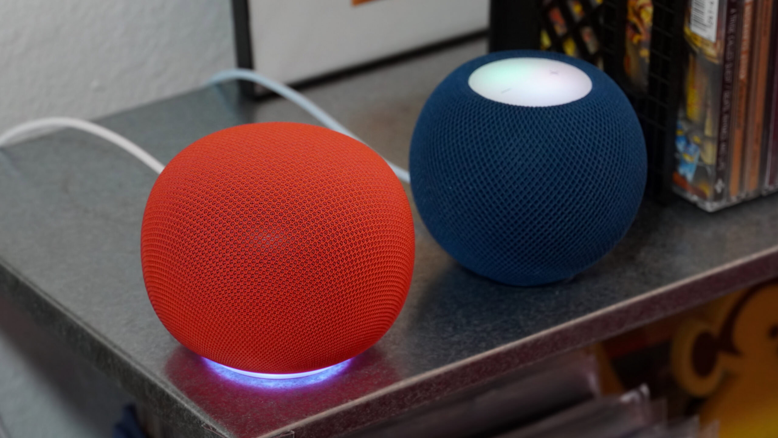 The bright lights of the Home Speaker and HomePod Mini.