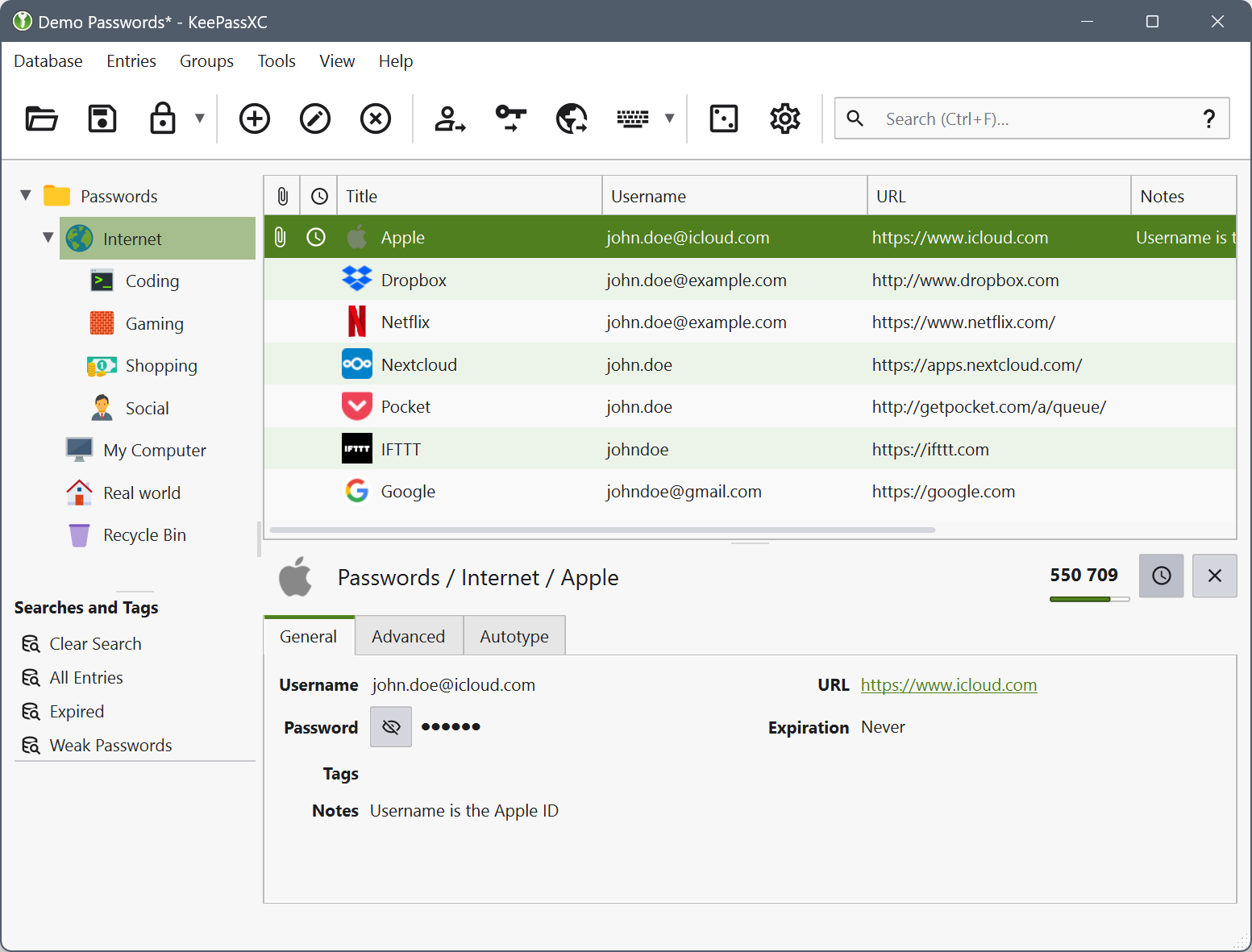KeePassXC database screenshot