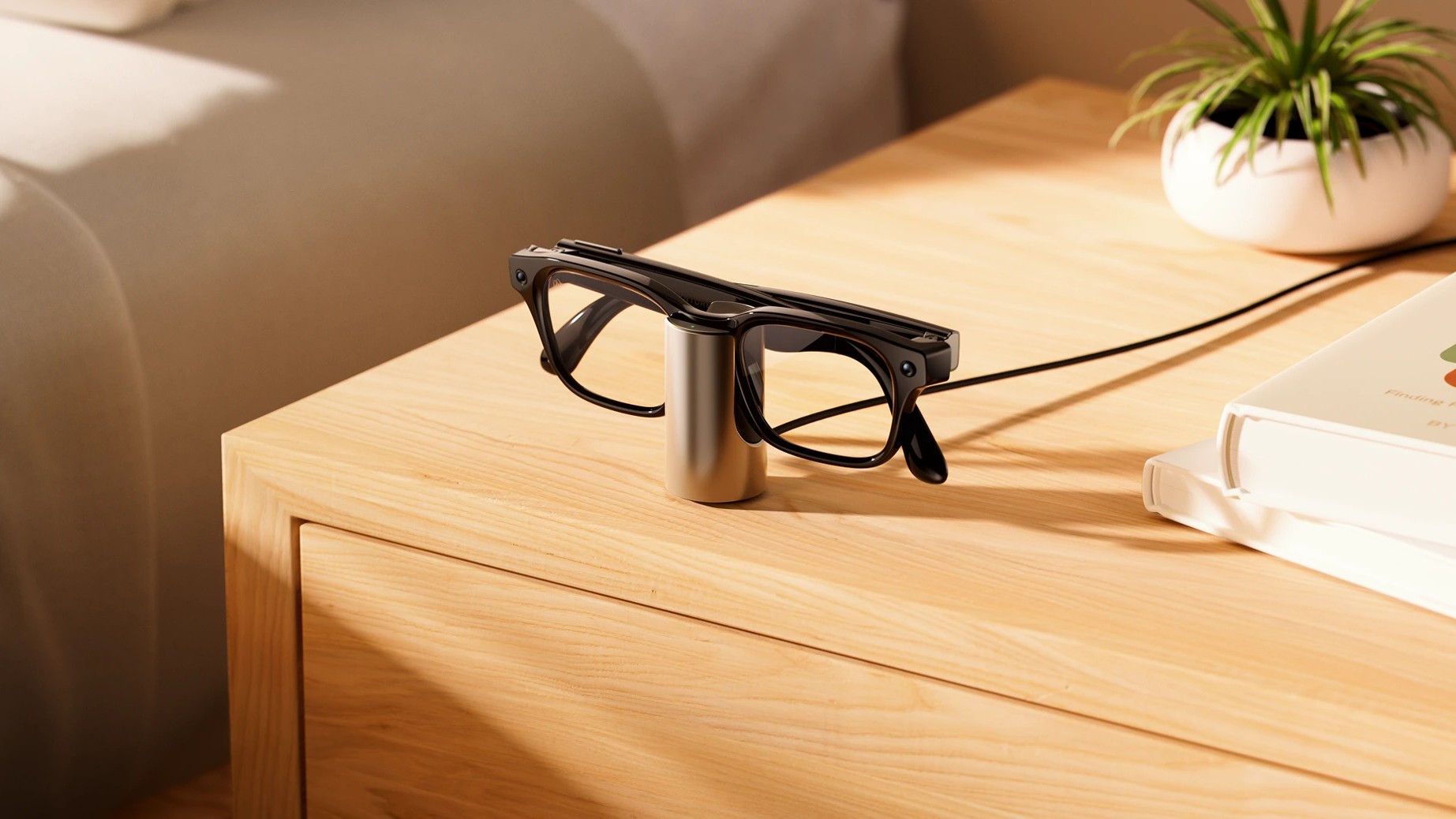Meta Glasses standing charger Meta Glasses standing charger on a table