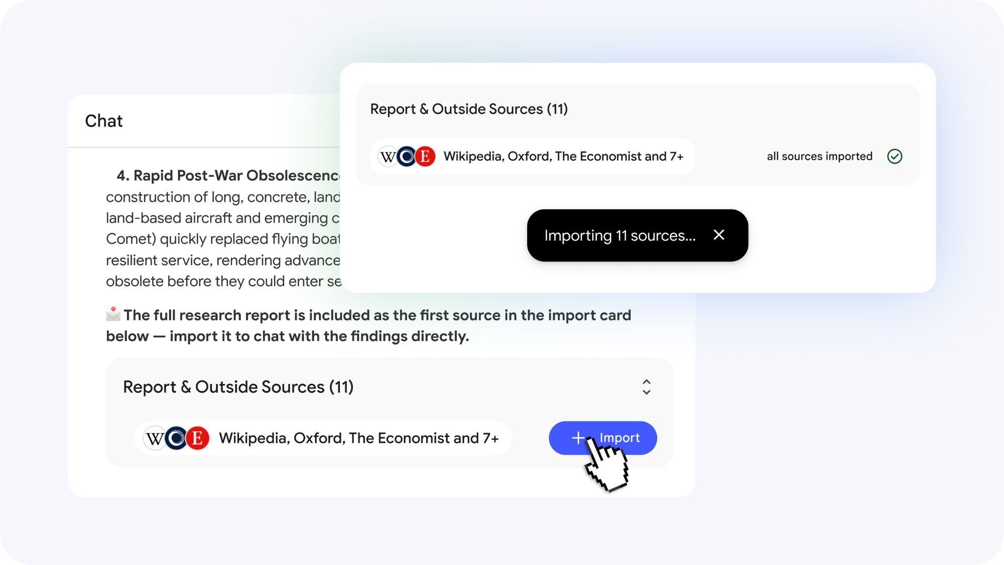 NotebookLM importing 11 sources in chat NotebookLM importing 11 sources in chat