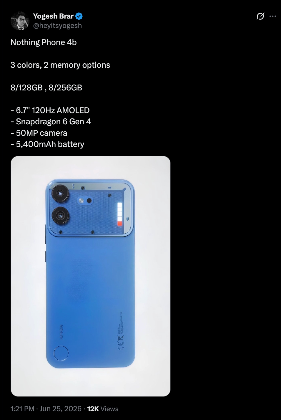 Nothing Phone 4b specs leak