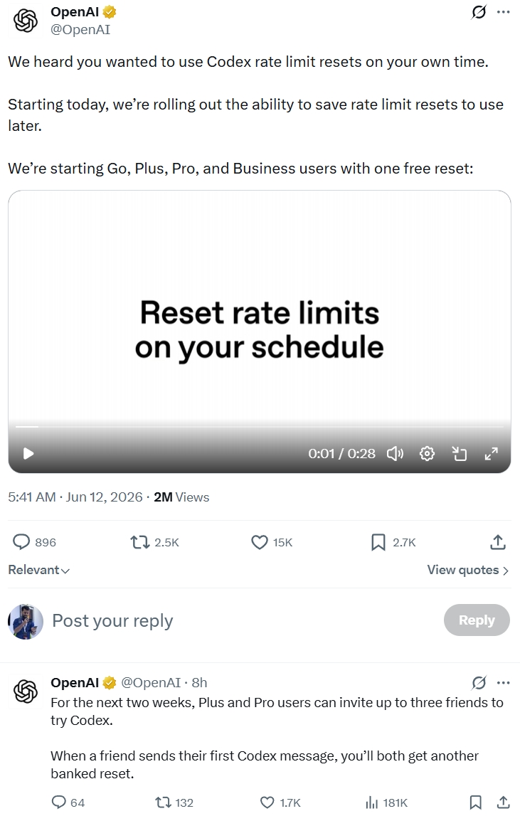 OpenAI Codex reset rate limits on your schedule OpenAI Codex reset rate limits on your schedule