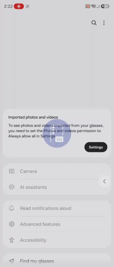Samsung Galaxy Glasses manager app