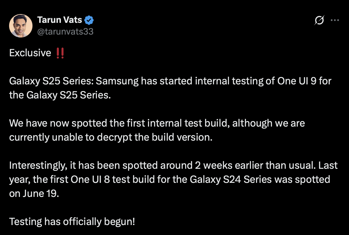 Tarun Vats on Galaxy S25 series One UI update