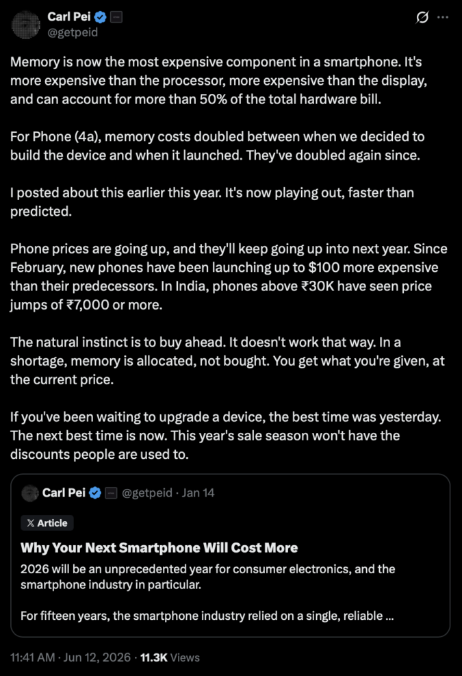 Carl Pei on memory prices