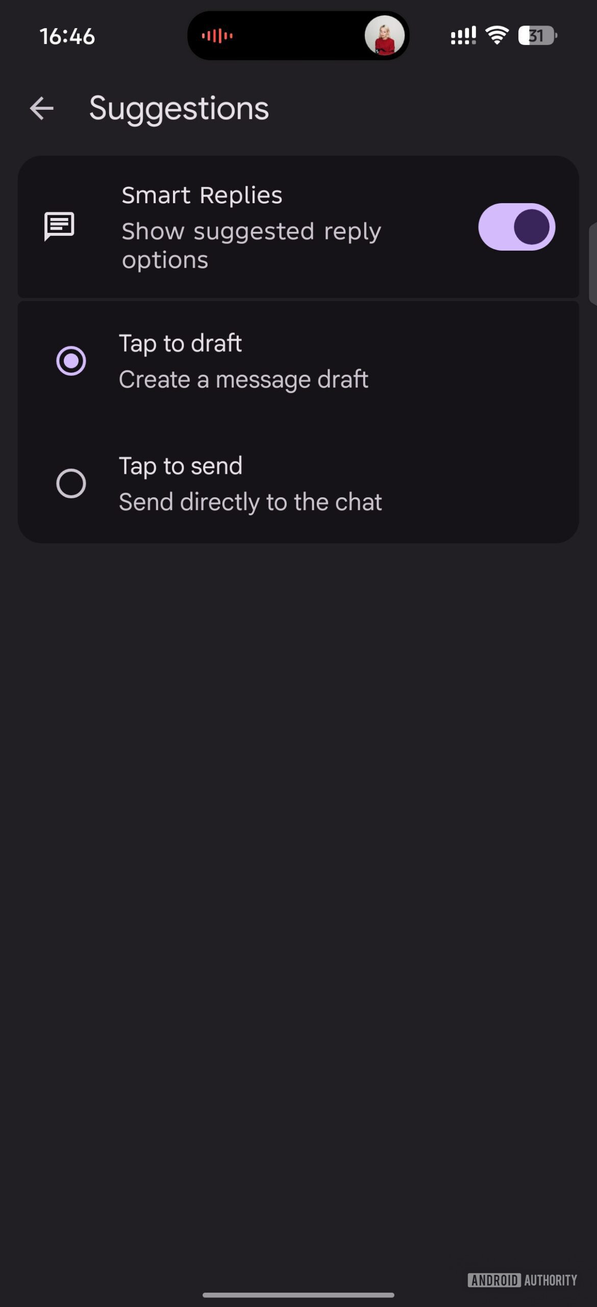 Google Messages tap to draft in Smart Reply