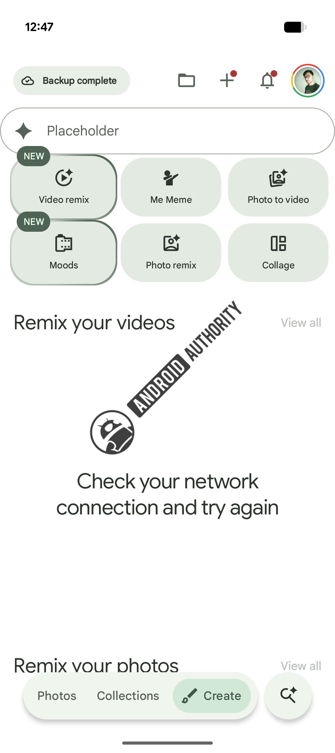 Moods feature in the Create tab Google Photos app