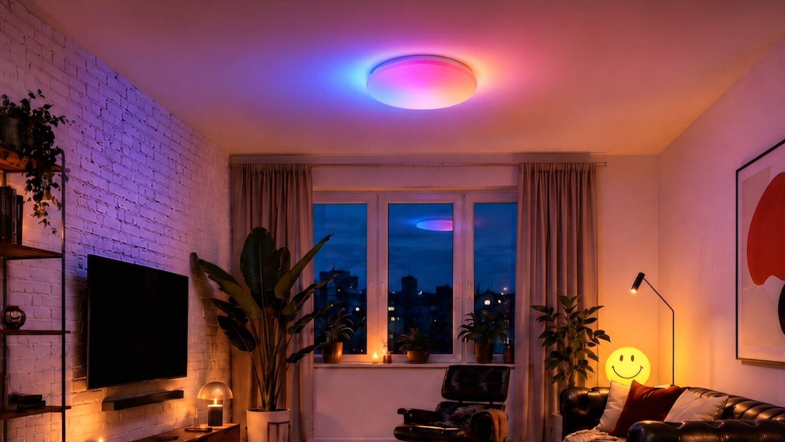 SwitchBot RGBICWW light mounted on a ceiling