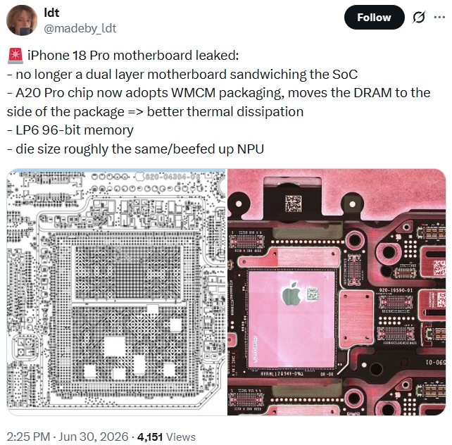 Tata leak showing Apple A20 Pro motherboard schematic