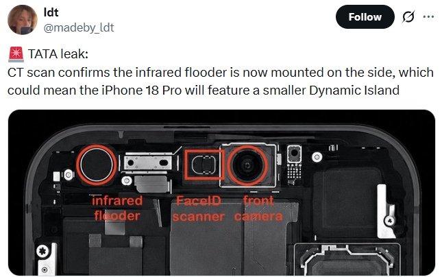 Tata leak showing smaller Dynamic Island on iPhone 18 Pro