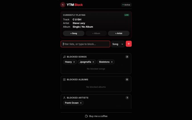 YTM Block extension lets you block content on YouTube Music