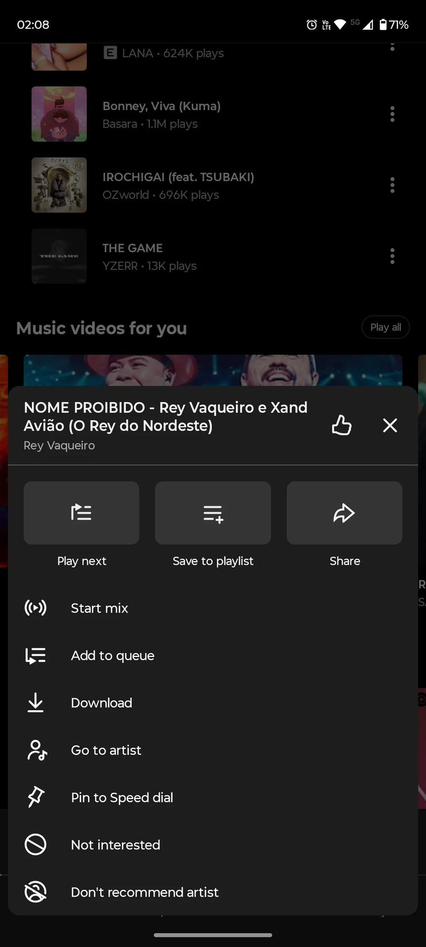 YouTube Music Dont recommend artist 2