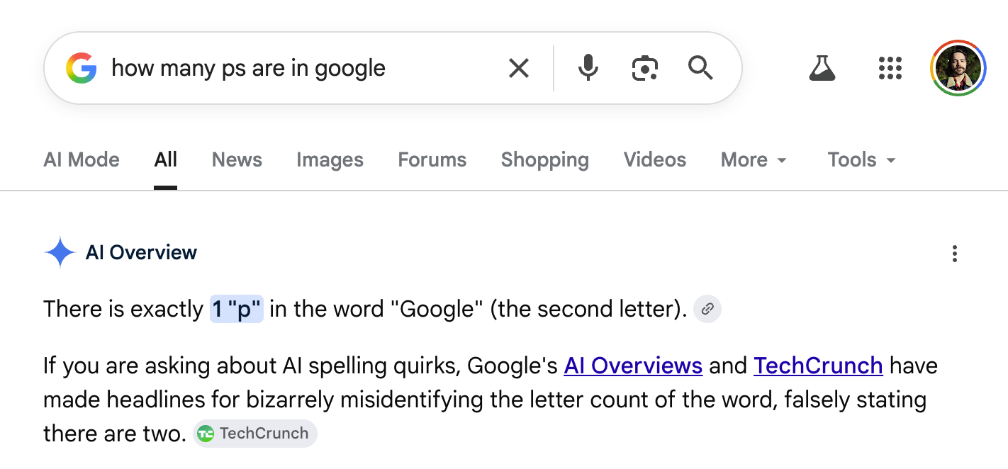 ai overview 1 p in google