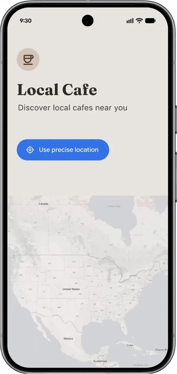 Precise location button in Android 17.