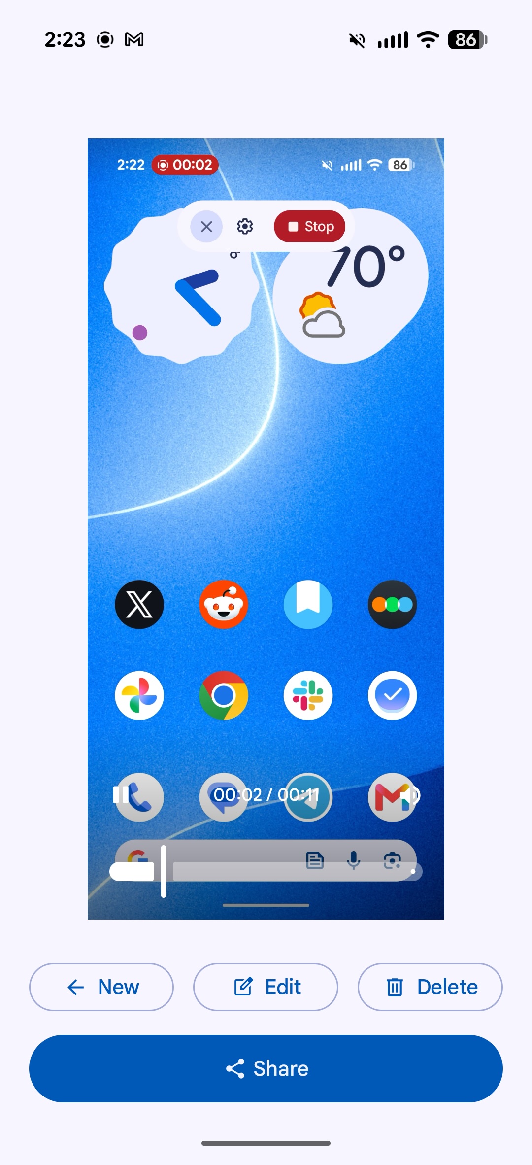 Screenshot of Android 17's screen recording UI.