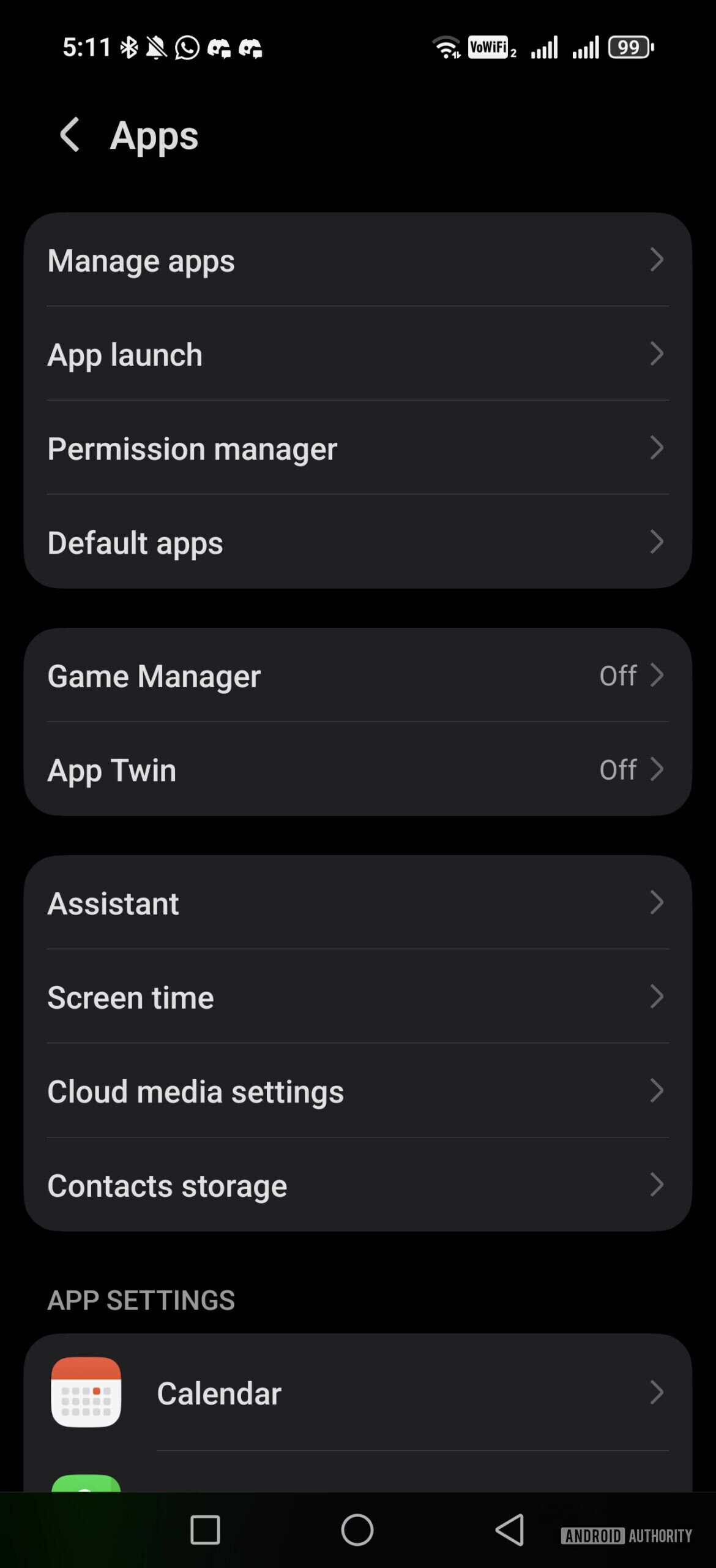 apps settings page on android