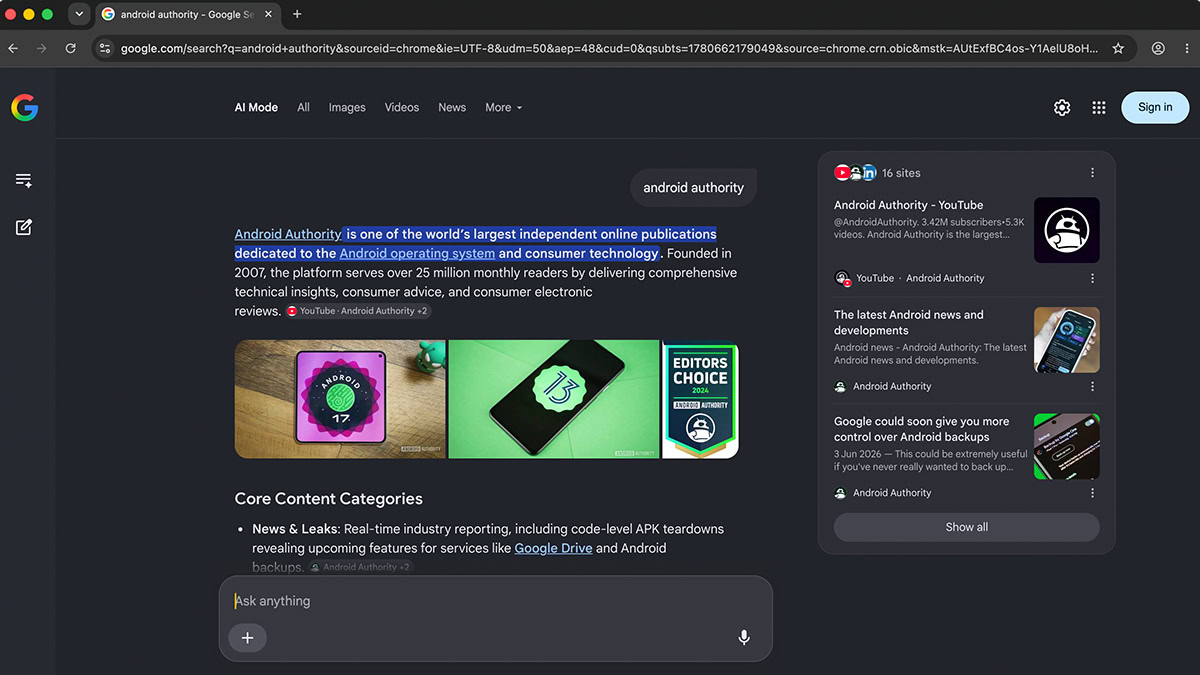 chrome canary redirect searches to ai mode image