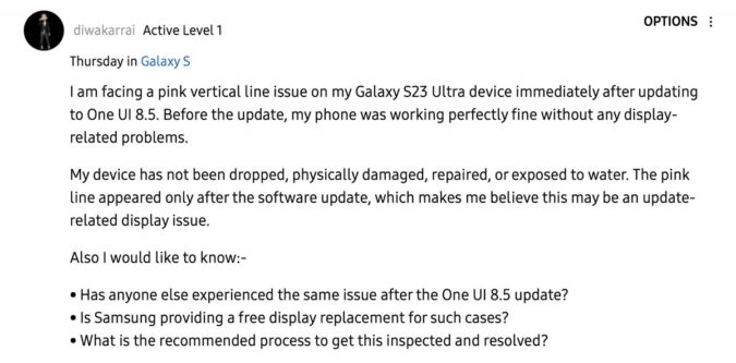 Galaxy S23 users facing green line issues after One UI 8.5 update ...