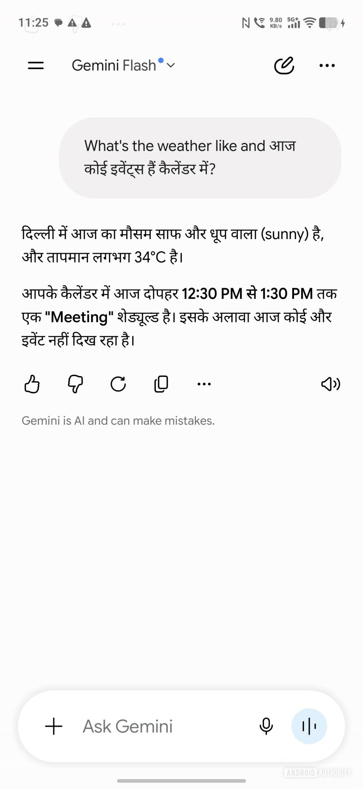 gemini voice input english and hindi mix command image