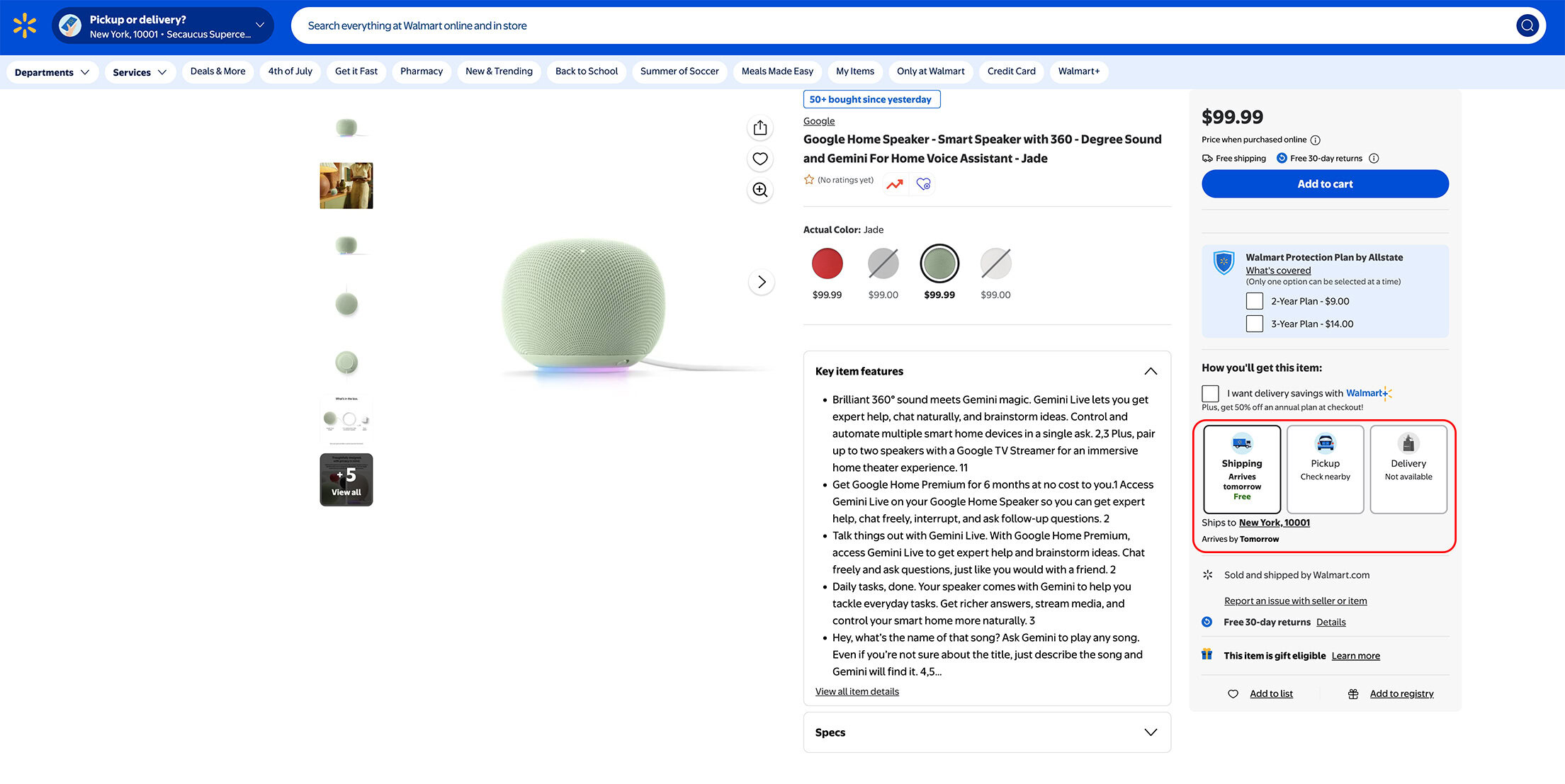 Google Home Speaker Jade Green on Walmart