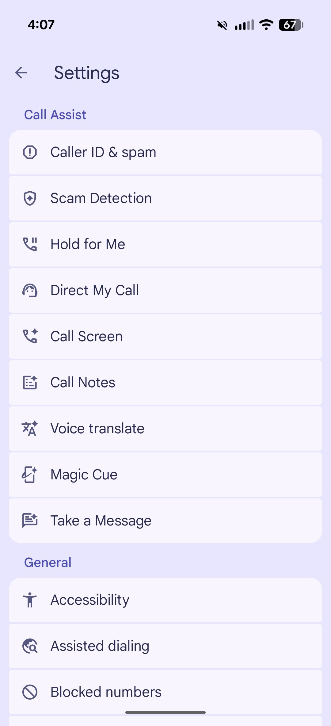 Screenshot of the Google Phone app, showing how to disable scam call settings.