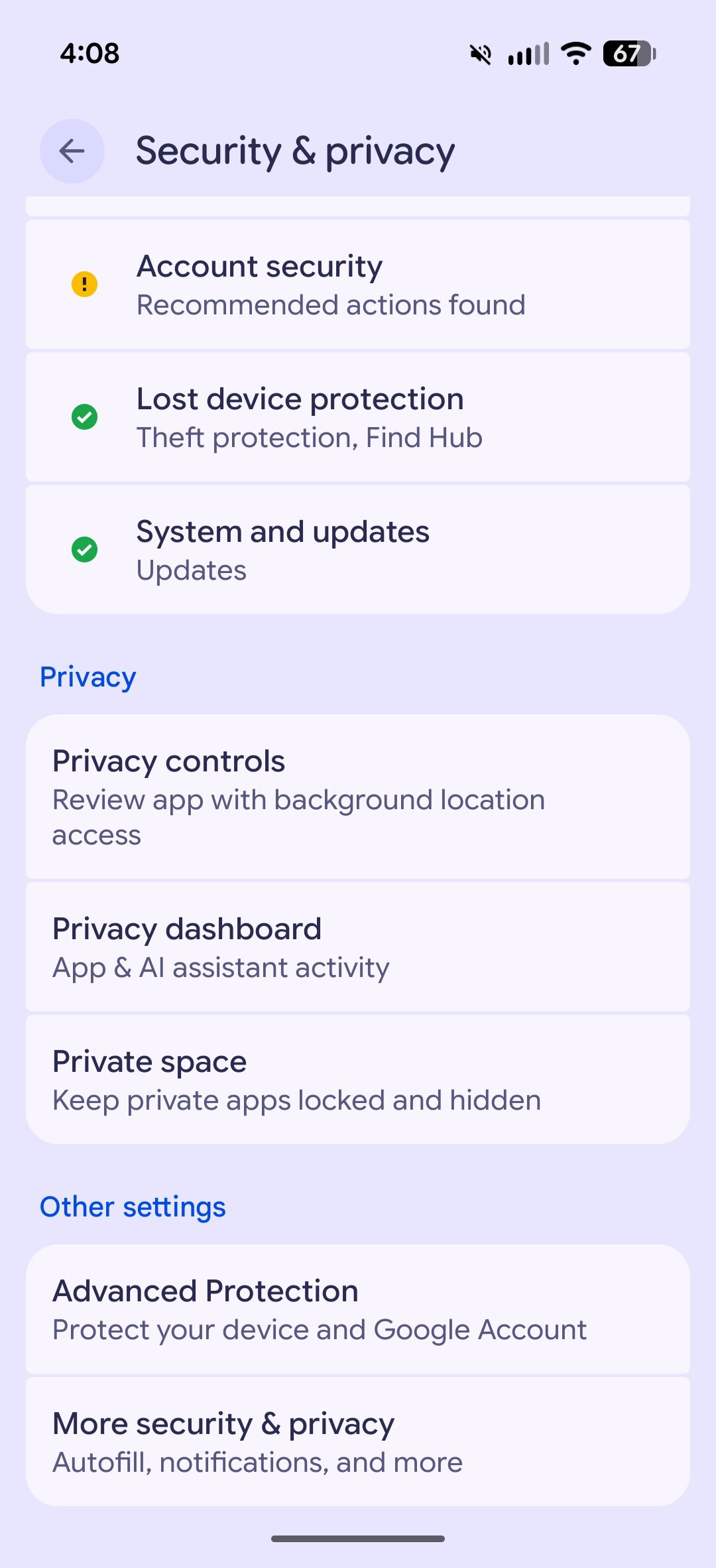 Screenshot showing how to disable Advanced Protection Mode on a Pixel phone.