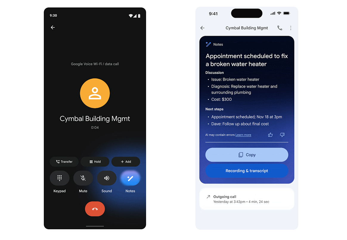 Google Voice AI notes