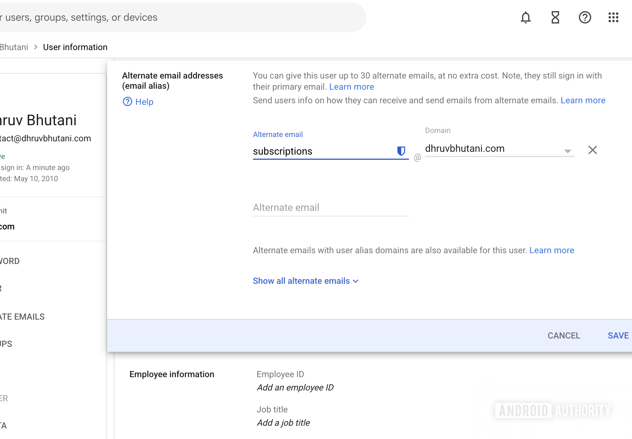 google workspace email aliases