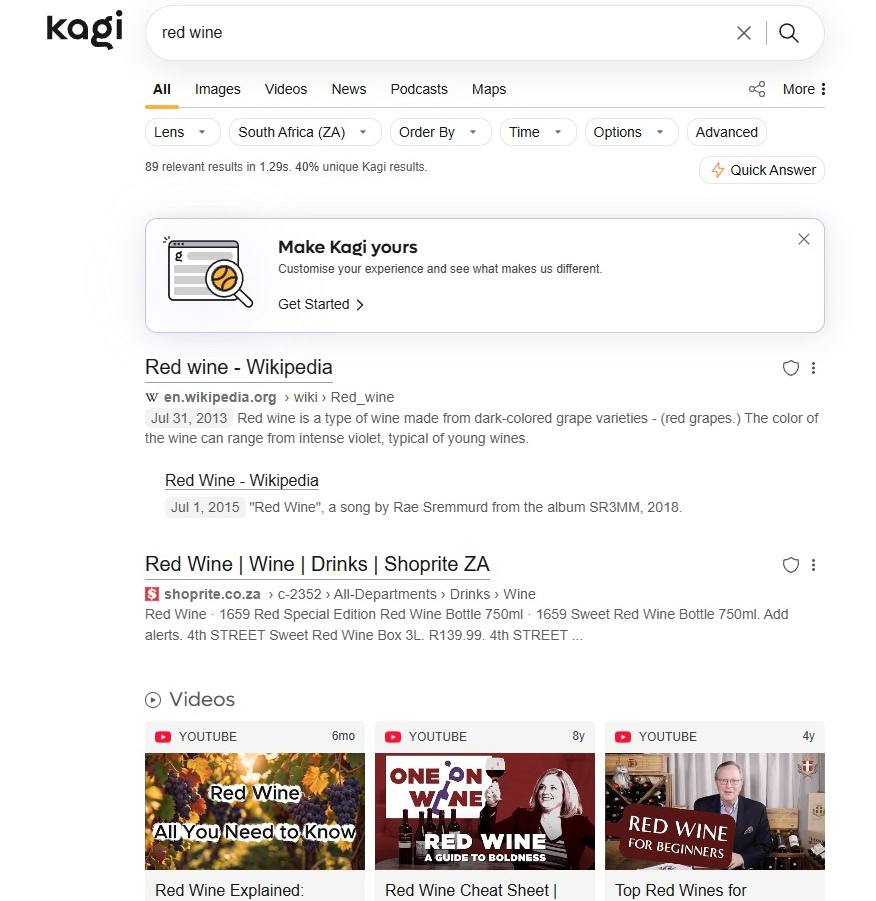 kagi web search screenshot 1