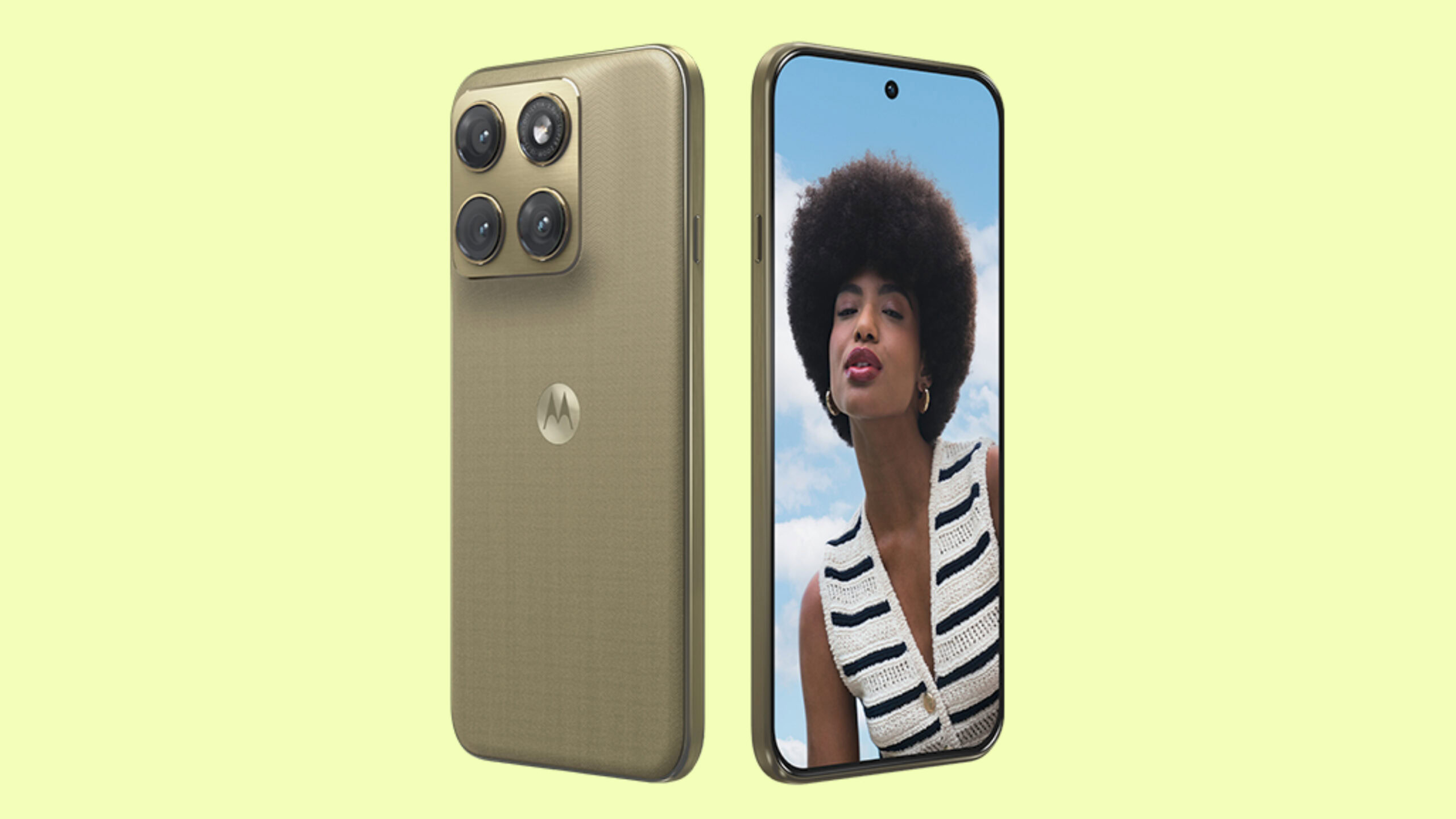 Render of the Motorola Edge 2026 against a yellow background.