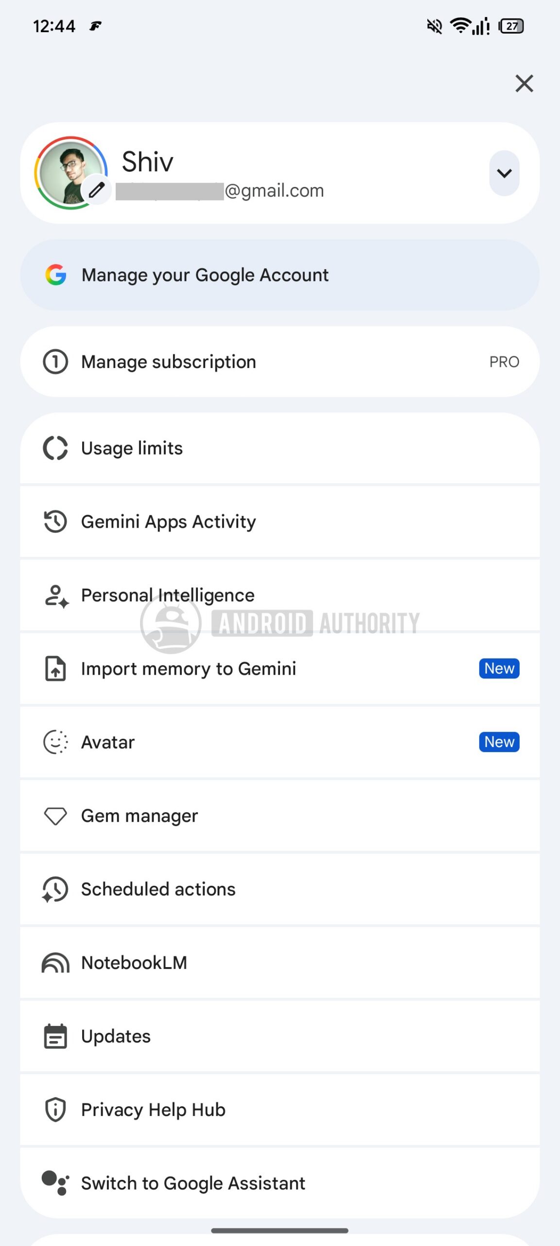 new account switcher ui gemini app watermarked