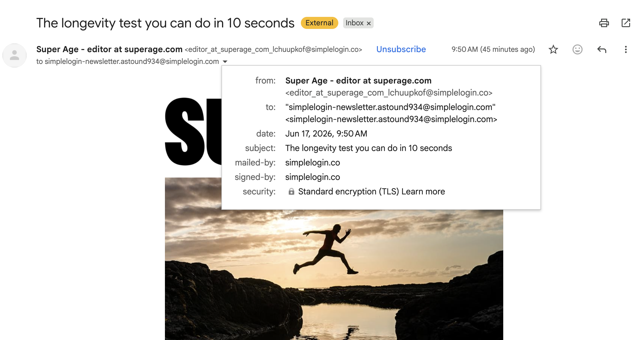 newsletter received through email alias