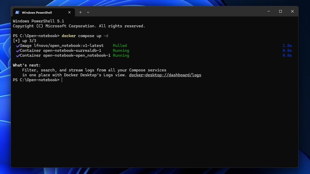 powershell opennotebook