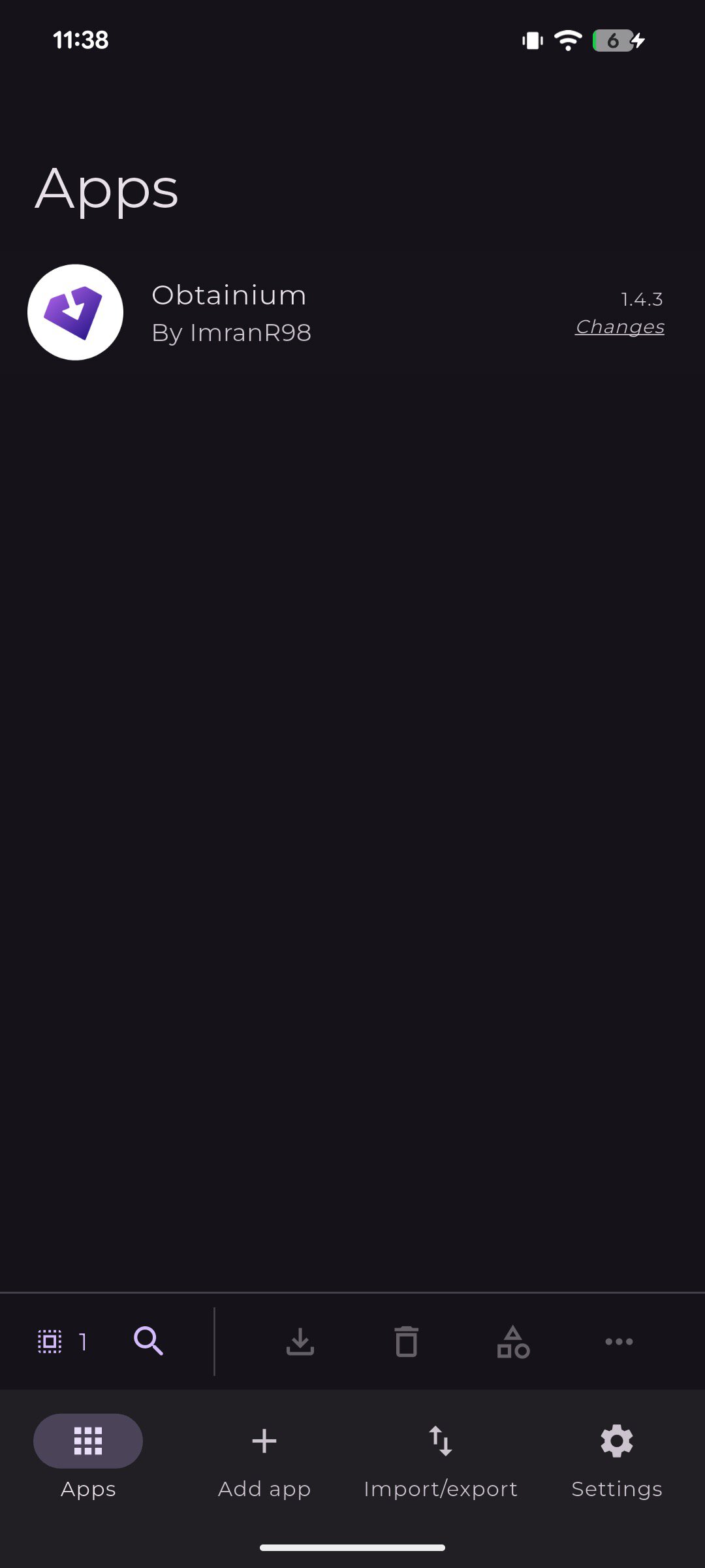 Obtainium Apps tab.