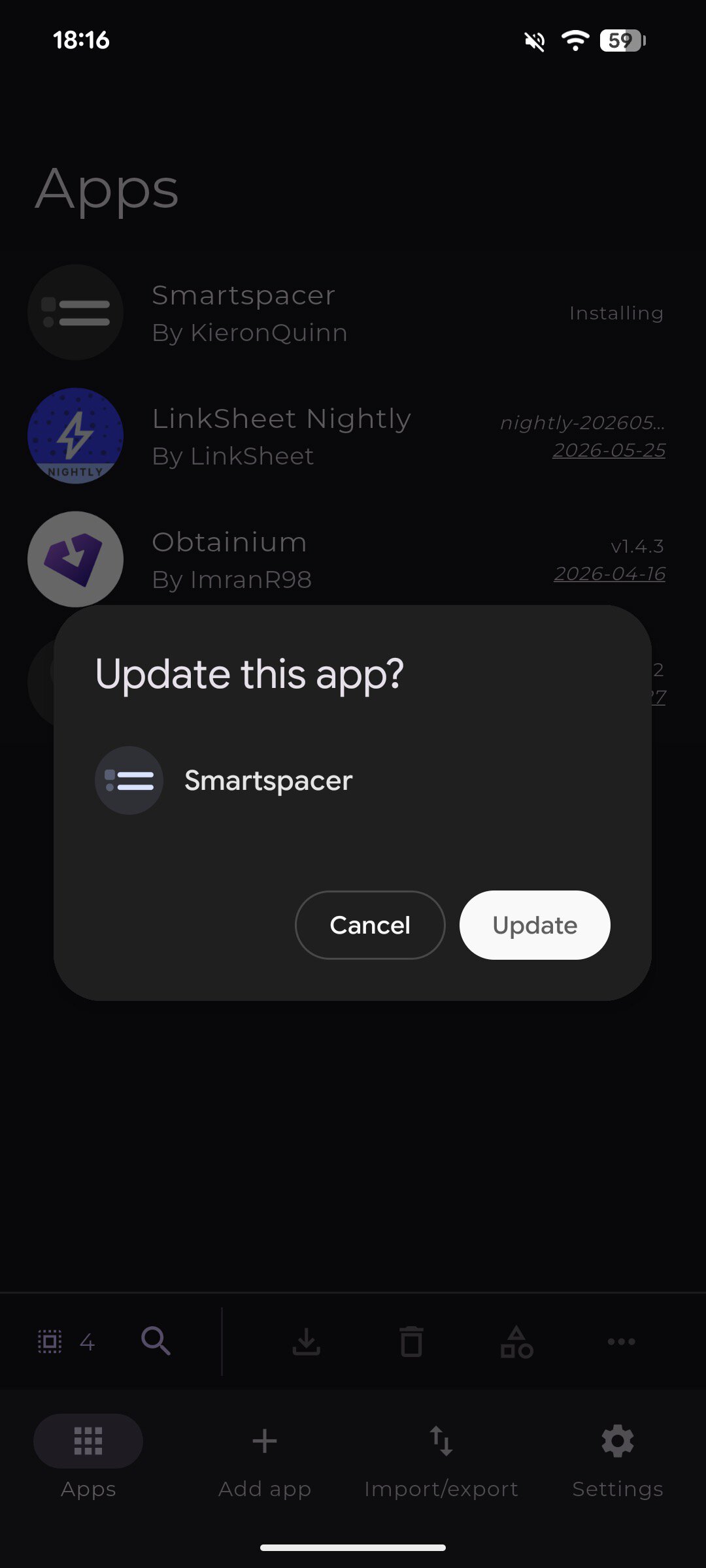 Update confirmation prompt in Obtainium.