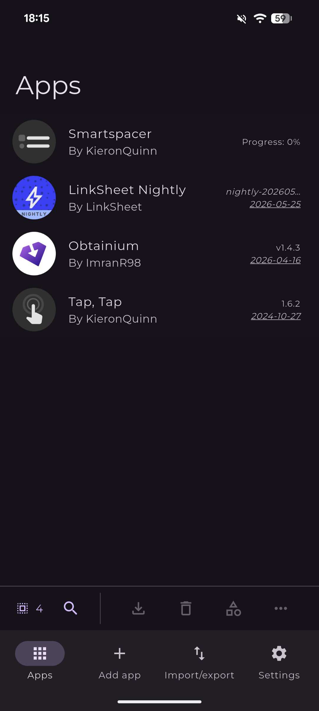 An app update in progress in the Obtainium app.